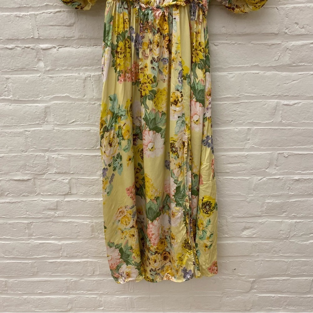 For Love‎ & Lemons || Leigh Floral Midi Dress Plunge V-Wire Yellow Small - Picture 3 of 12